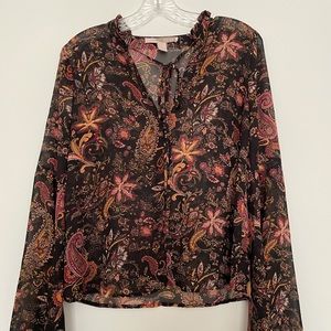 Long Sleeve Sheer Paisley Top